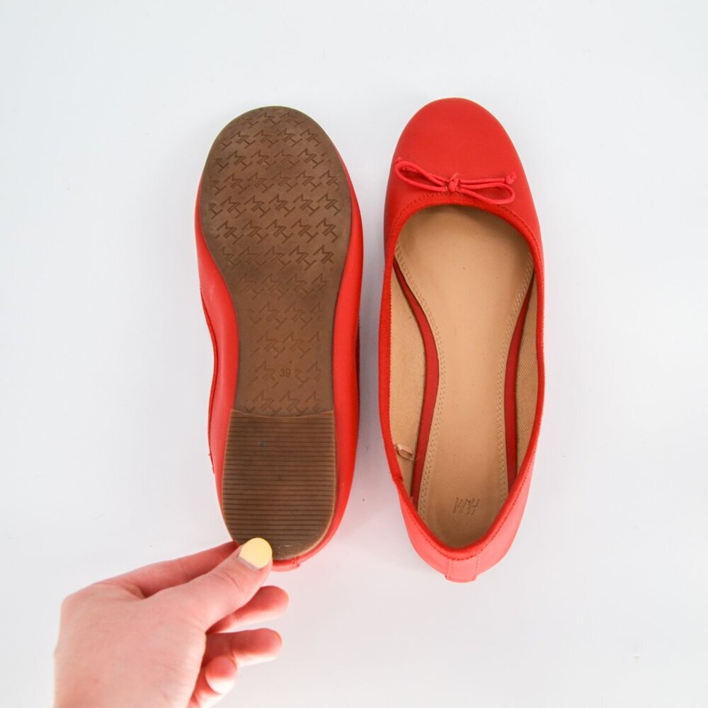 H&M Bow Ballet Flats in Red Minimalist Ballerina Travel Comfort Shoes Womens 8 - Picture 7 of 9